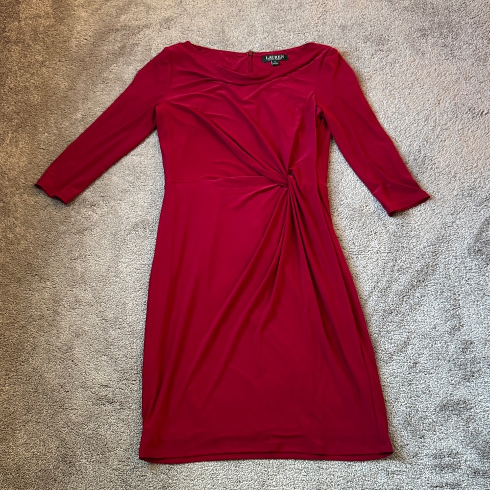 Lauren Ralph Lauren Red Twist Front Ruched Jersey Sheath Dress SIZE 6